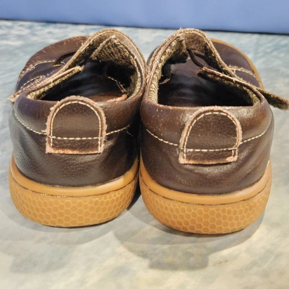 Livie & Luca Boys Brown Leather Hook &‎ Loop Shoes Size 12 Fair